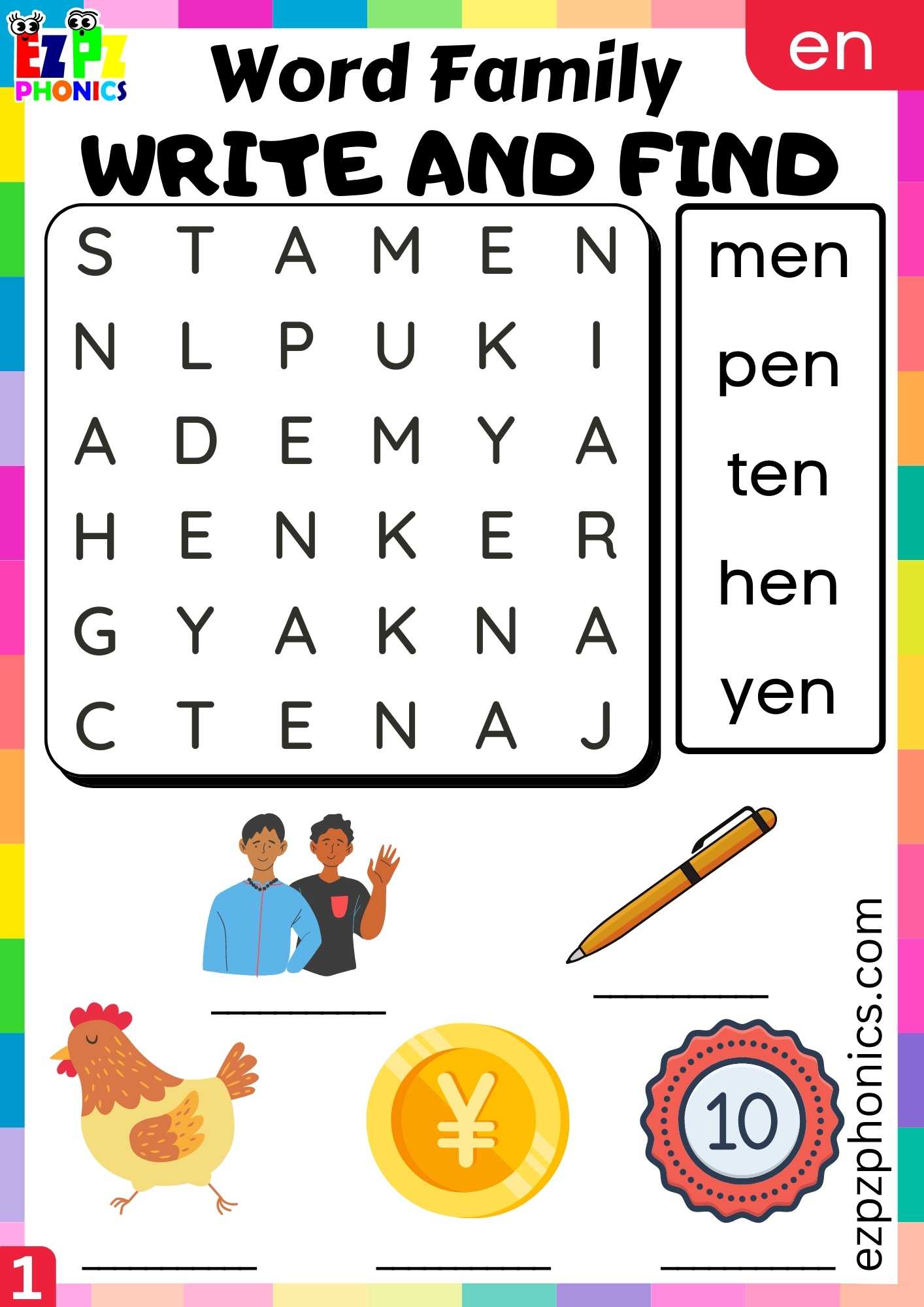 EN Words Write And Find Phonics Word Families Worksheet